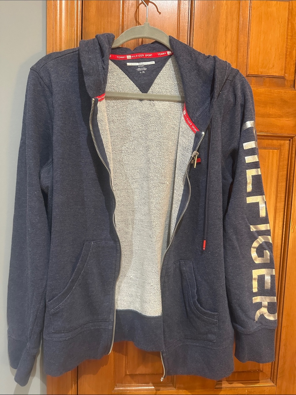 Tommy Hilfiger Dark Blue Full-Zip Hoodie with Logo Sleeve